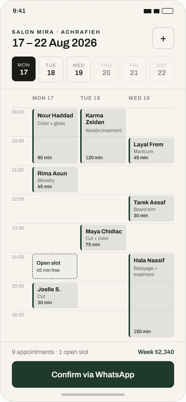 Bookings calendar