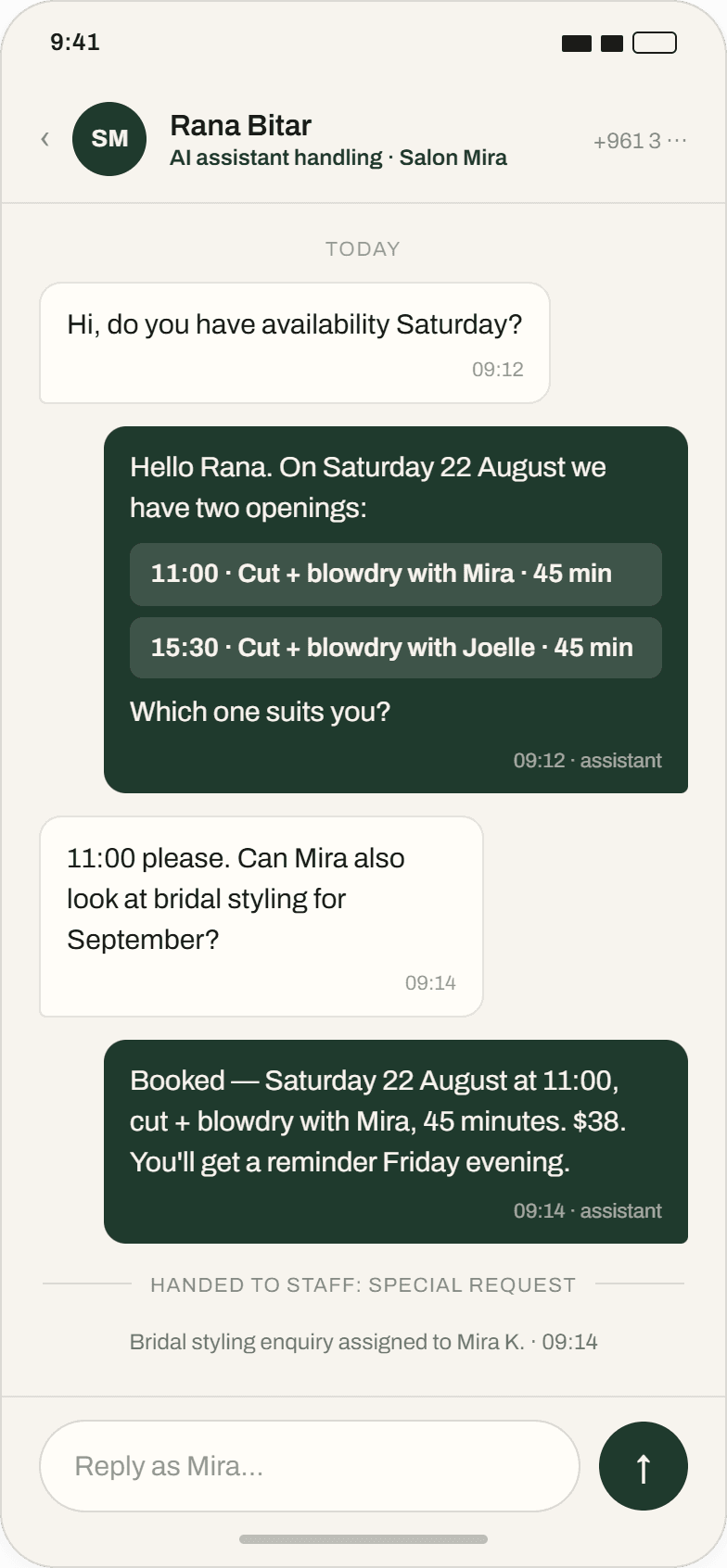 WhatsApp assistant thread